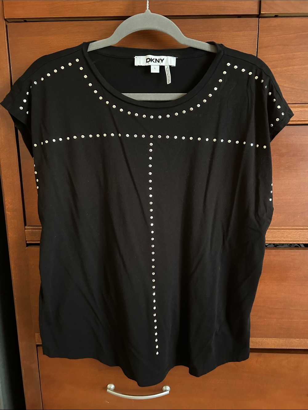 DKNY Black Short-Sleeve Top with Silver Stud Detailing